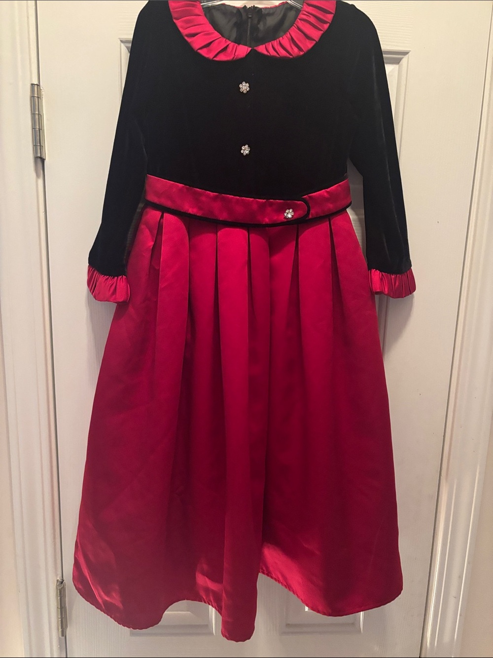 Girls Black Velvet and Red Satin Party Dress